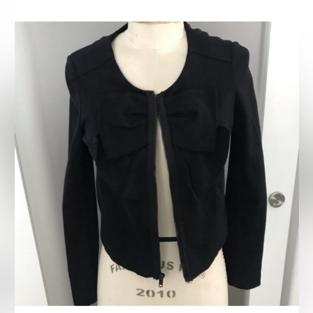 Anthropologie SINE Black Bisected‎ Bow Jacket w/Front Zip & Side pockets Size 4 - Picture 2 of 5